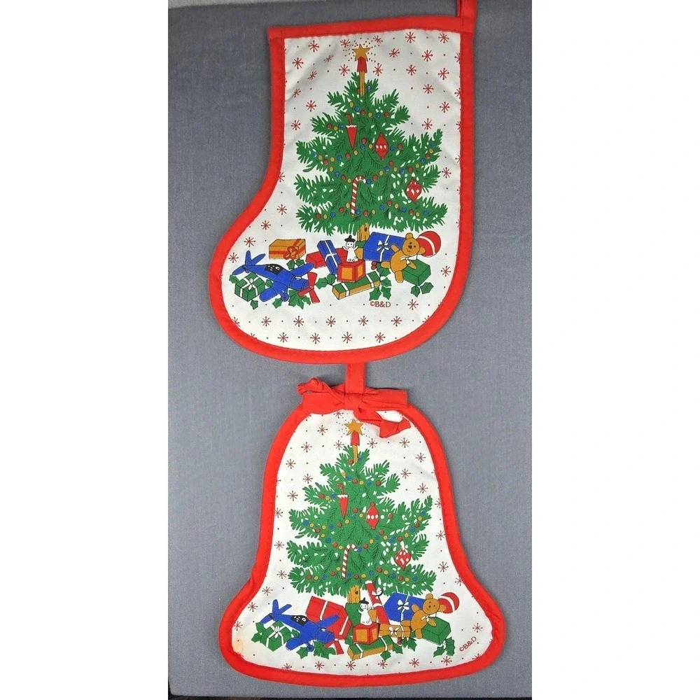 Vintage Cannon Christmas Tree Hand Towels Potholders Set‎ Holiday Kitchen Decor